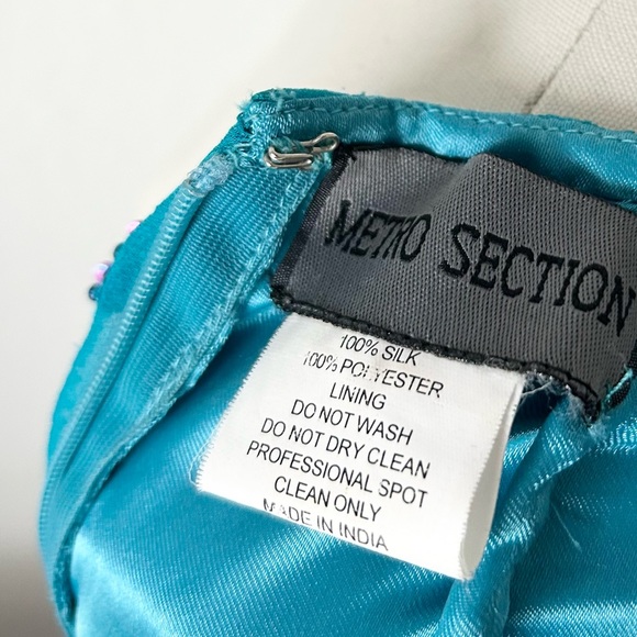 Y2K METRO SECTION 100% SILK HAND BEADED TEAL COCKTAIL DRESS - Picture 7 of 8